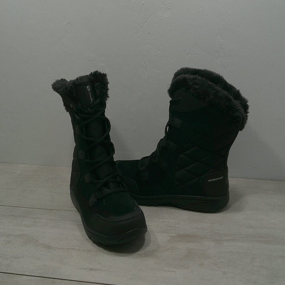 Columbia Ice Maiden II Black Quilted Waterproof Lace up Snow Winter Boots SZ 8 - Picture 5 of 12